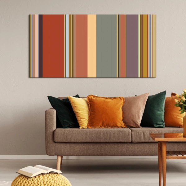 Mid Century Modern Artwork Vertical Stripes Wall Line Art Canvas Print - Siena