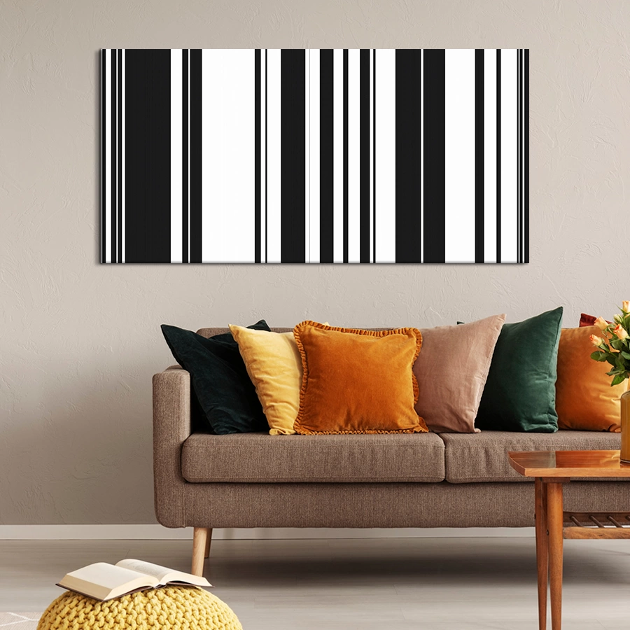 Mid Century Modern Artwork Vertical Stripes Wall Line Art Canvas Print - Black and White